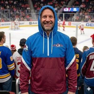 Mitchell & Ness Windbreaker Mens Small Blue NWT Colorado Avalanche Anorak Hooded